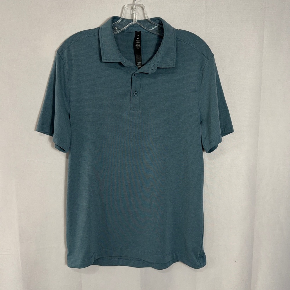 Lululemon Polo Shirt Medium Evolution Short Sleeve Heathered Blue Mens